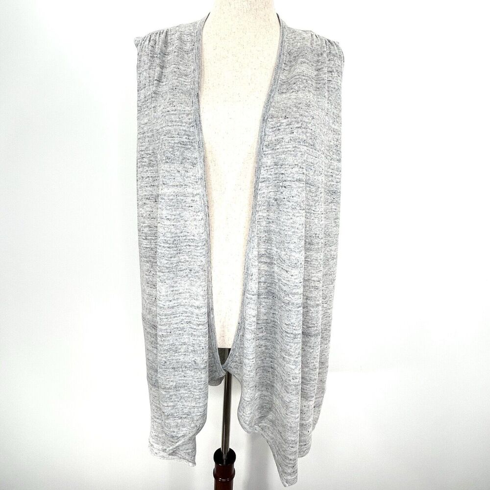 Eileen Fisher Cardigan Women XL Gray Organic Linen Preppy Boho Open Sweater Vest